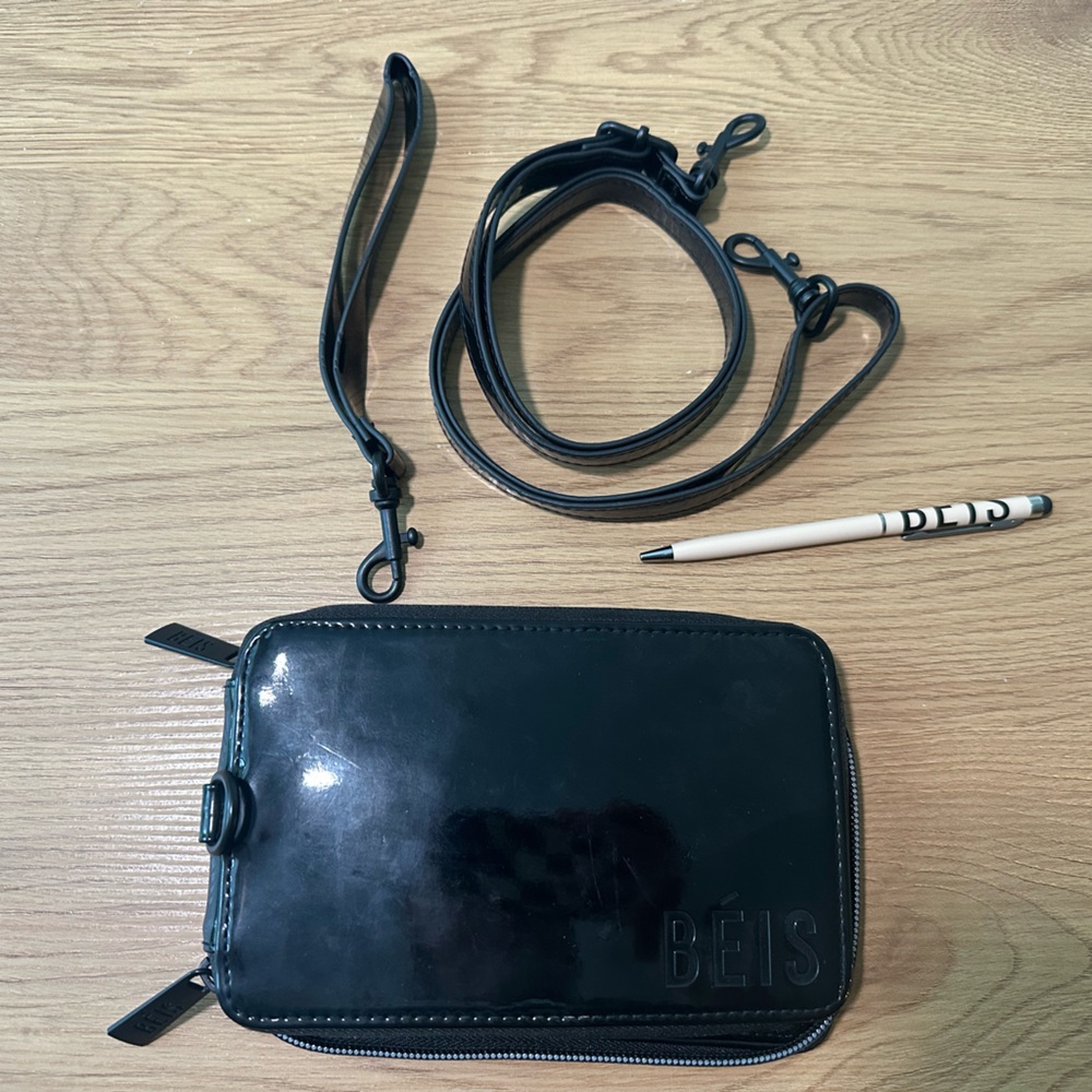 BEIS Glossy Black Crossbody Bag